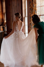 C2024-AS818 - sleeveless a-line wedding gown with illusion v-neckline