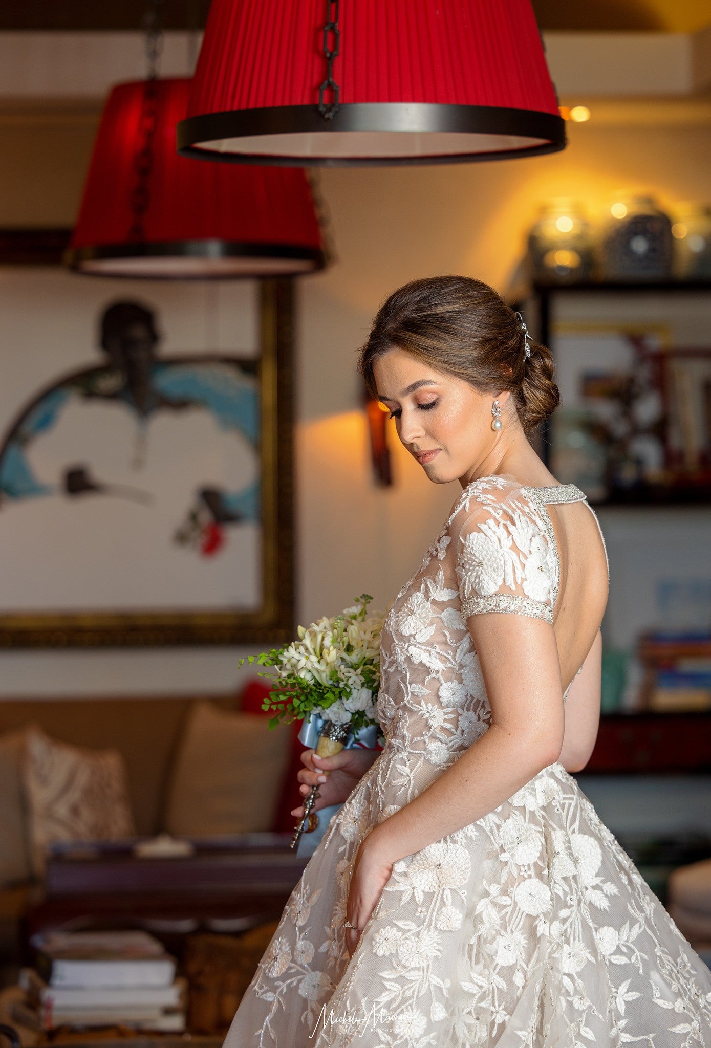 C2024-SSA812 - short sleeve a-line wedding gown with beaded embroidery embellishments