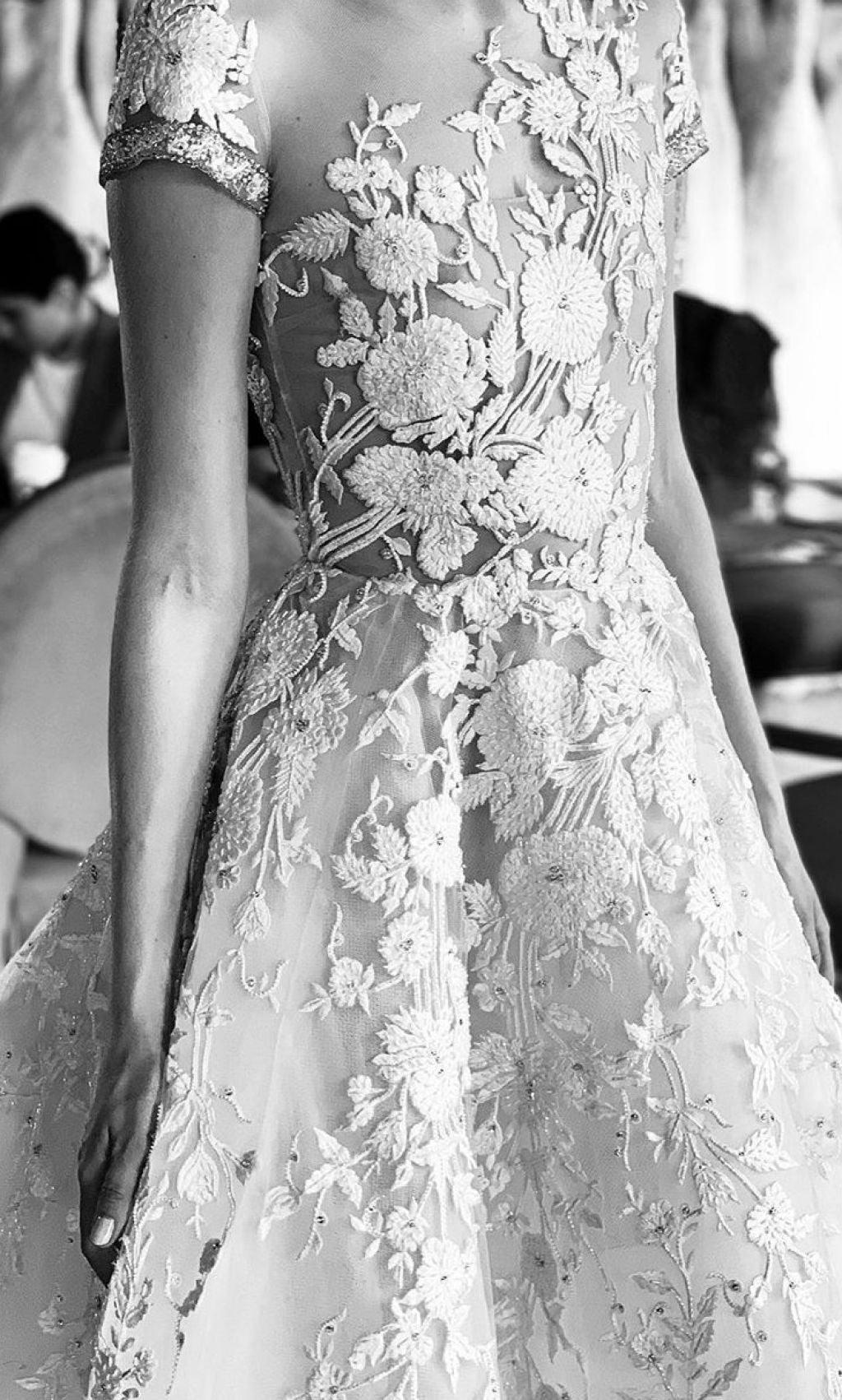 C2024-SSA812 - short sleeve a-line wedding gown with beaded embroidery embellishments