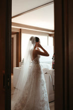 C2024-SA59 - strapless a-line 3D embossed wedding gown with corset bodice and chapel train