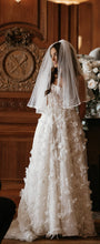 C2024-AL77b - a-line wedding gown with 3D flower embellishments and thin shoulder straps