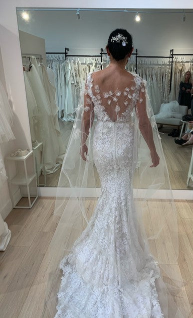 C2024-SV913 - sleeveless v-neck fitted wedding gown with beaded flower embellishments