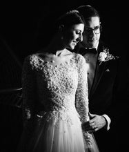 C2024-SNLS - long sleeve a-line wedding gown with beaded embroidery bodice