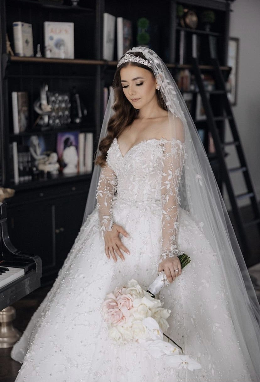 C2024-NLBC8 - long sleeve ball gown wedding dress with beaded embellishments