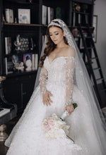 C2024-NLBC8 - long sleeve ball gown wedding dress with beaded embellishments