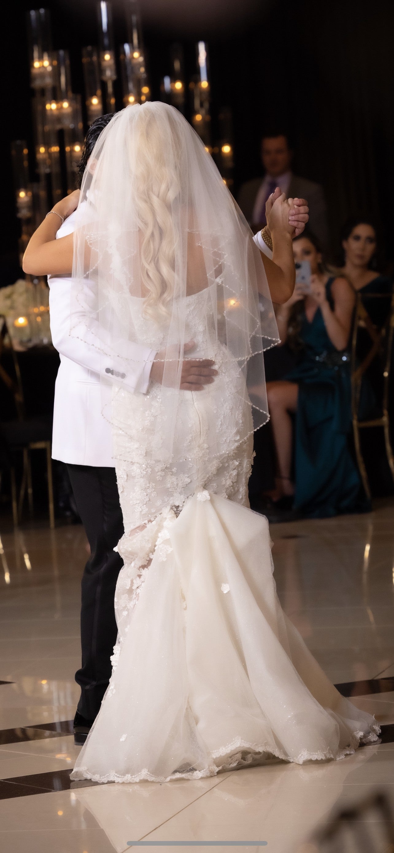 C2024-GL733 - fit-to-flare lace wedding gown with sheer insets