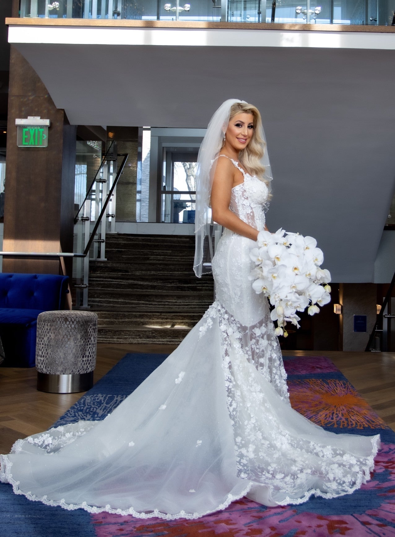 C2024-GL733 - fit-to-flare lace wedding gown with sheer insets