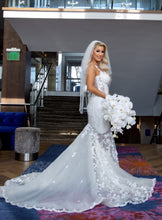 C2024-GL733 - fit-to-flare lace wedding gown with sheer insets