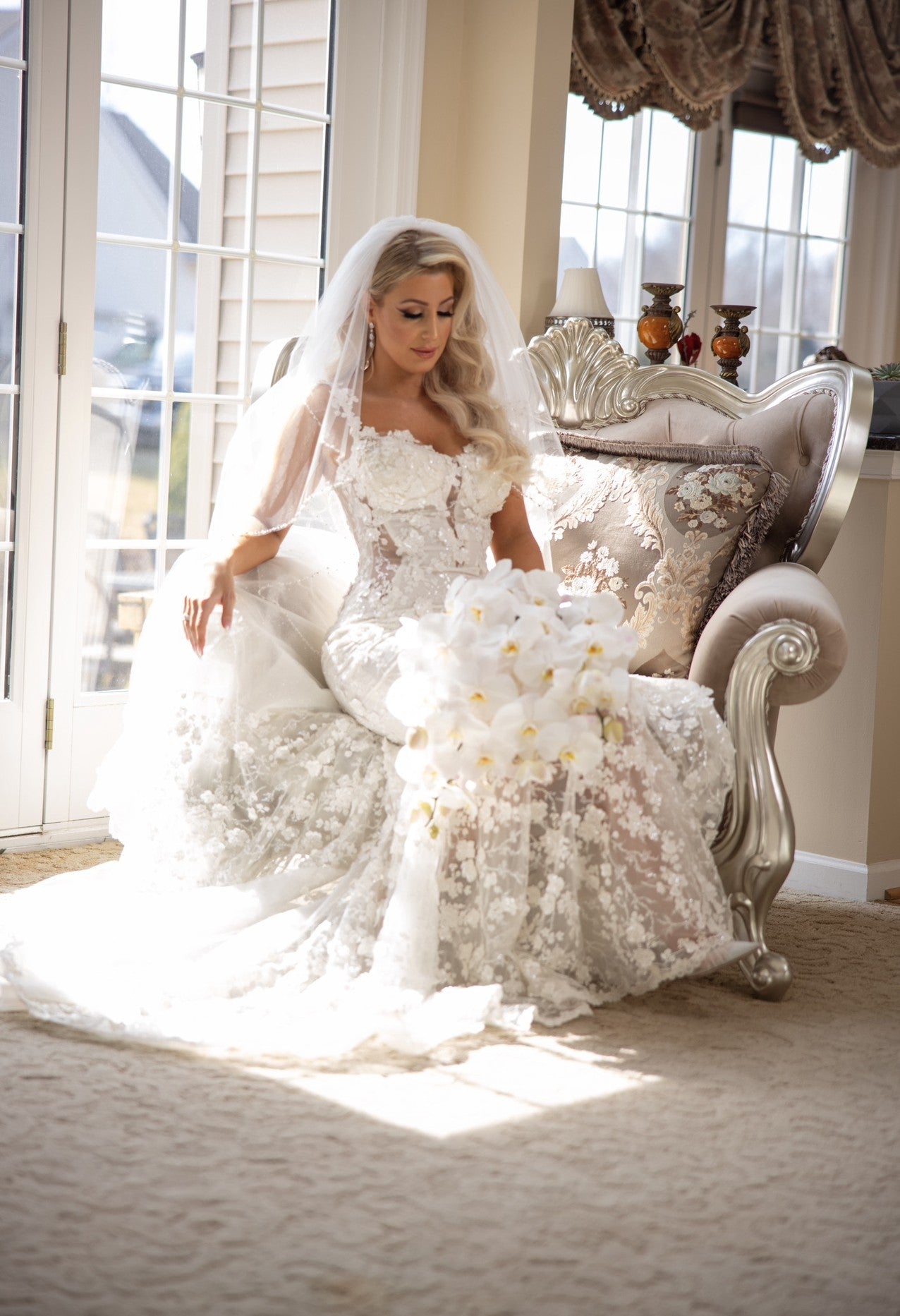 C2024-GL733 - fit-to-flare lace wedding gown with sheer insets
