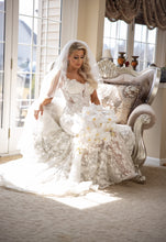 C2024-GL733 - fit-to-flare lace wedding gown with sheer insets