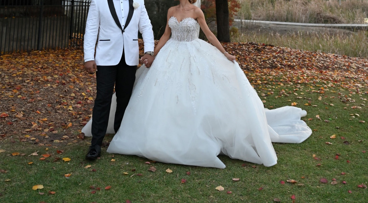 C2024-NAL24 - strapless crystal beaded ball gown wedding dress