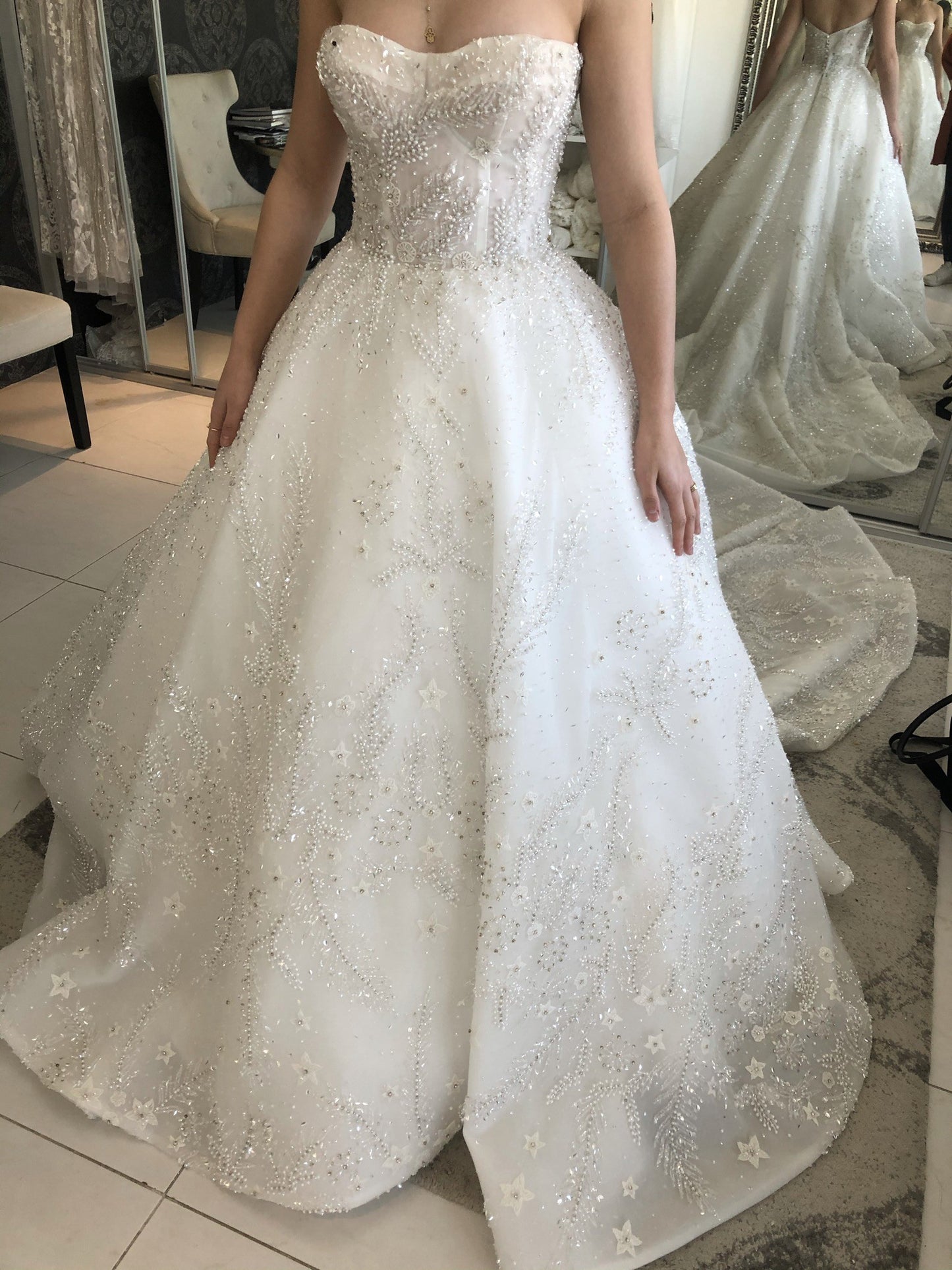 C2024-NAL812 - beaded strapless a-line wedding ball gown with chapel train