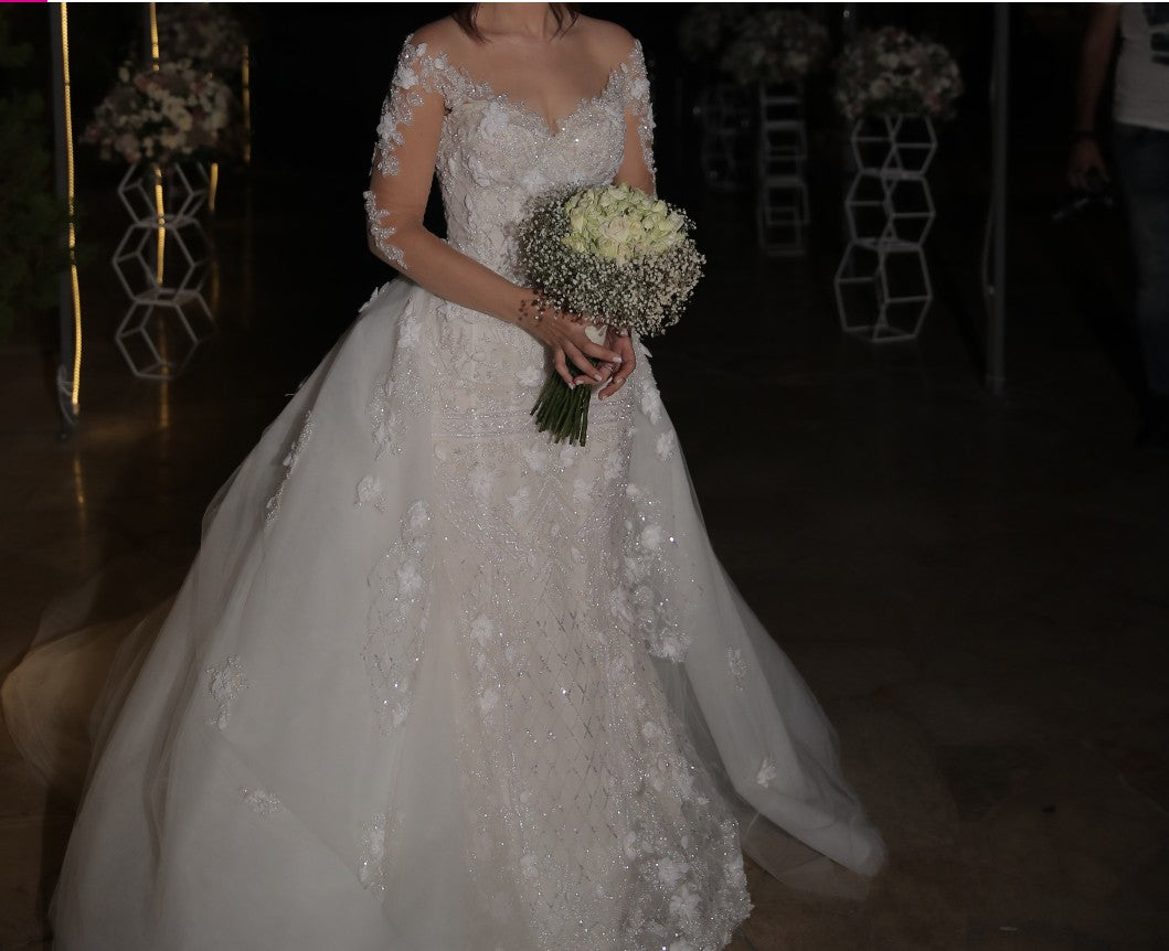 C2024-NAL4022 - 3D embellished sheer long sleeve wedding gown