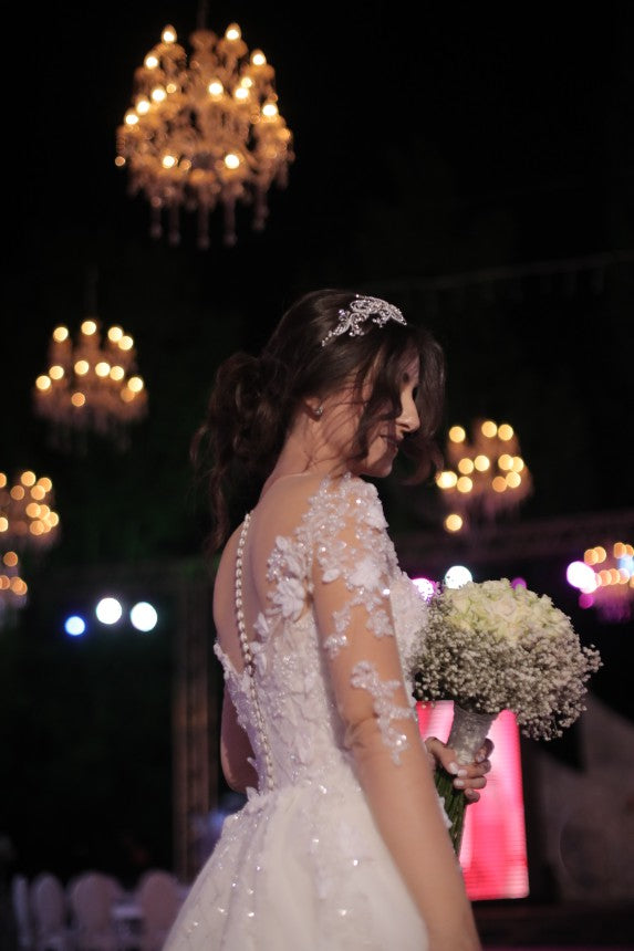 C2024-NAL4022 - 3D embellished sheer long sleeve wedding gown