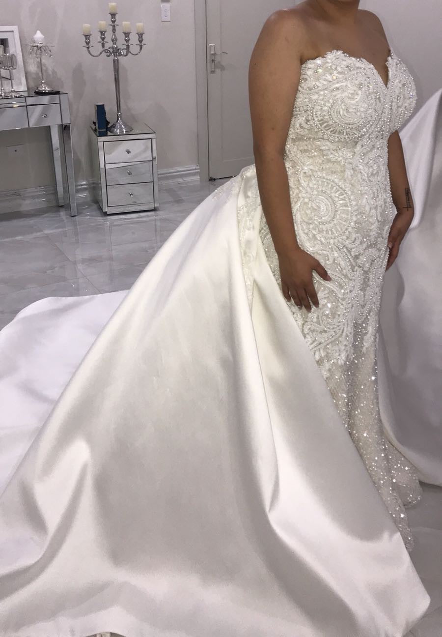 C2019-NAL618 - strapless plus size beaded wedding gown with detachable overskirt