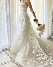 C2024-SA119 - strapless a-line beaded lace wedding gown with chapel train