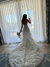 C2024-SA119 - strapless a-line beaded lace wedding gown with chapel train