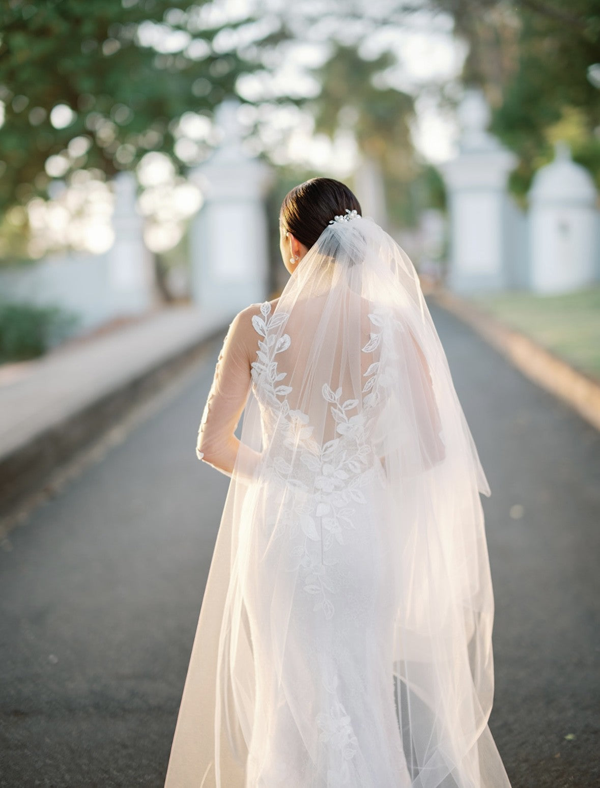 C2024-LS204 - sheer long sleeve wedding gown with illusion neckline