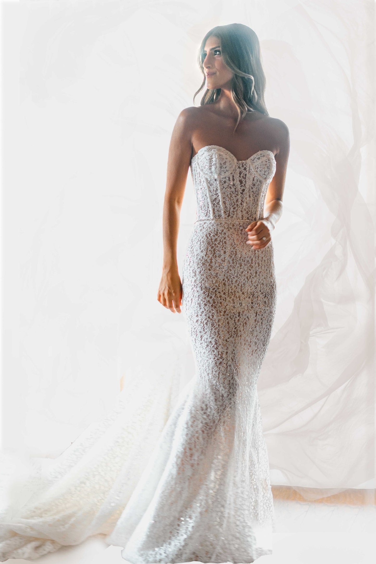 C2024-BP44 - strapless embroidered wedding gown with a corset bodice
