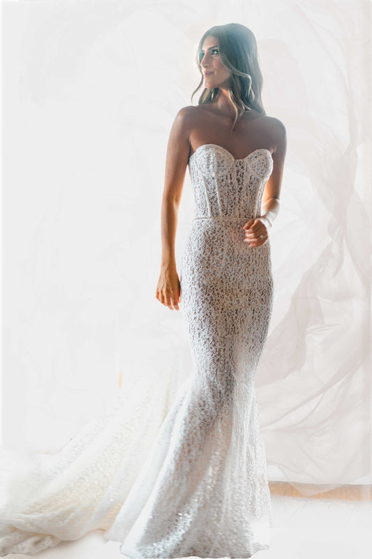 C2024-BP44 - strapless embroidered wedding gown with a corset bodice