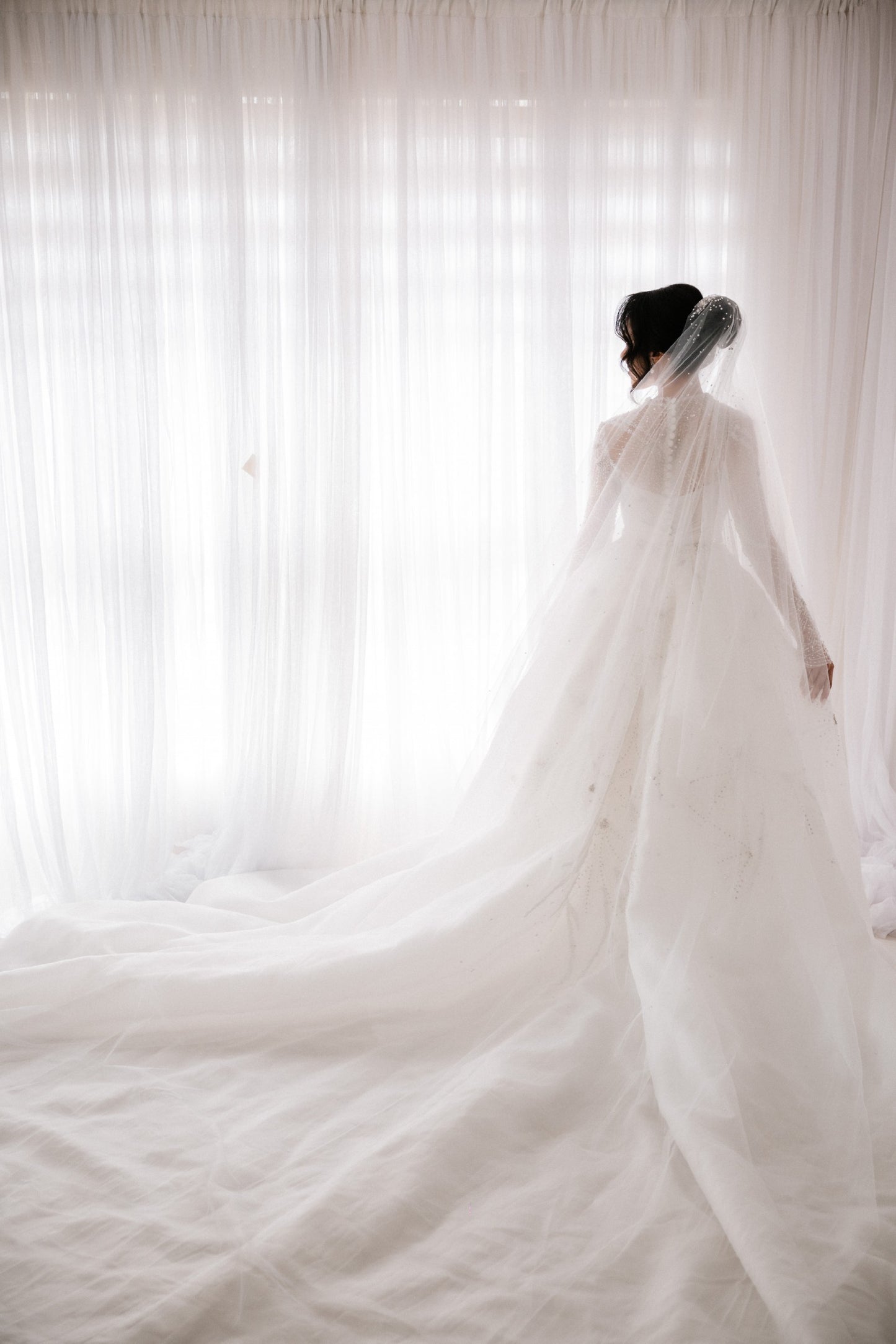 C2024-FK771 - beaded long sleeve  wedding gown with detachable train