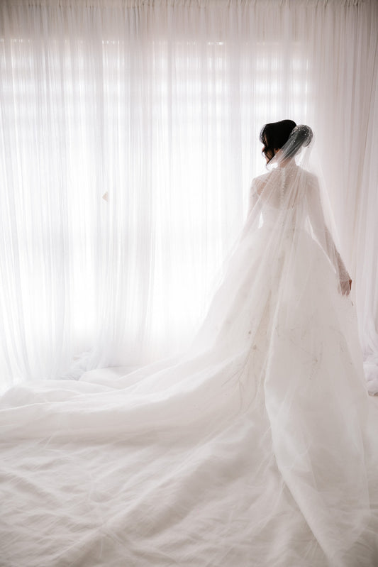 C2024-FK771 - beaded long sleeve  wedding gown with detachable train