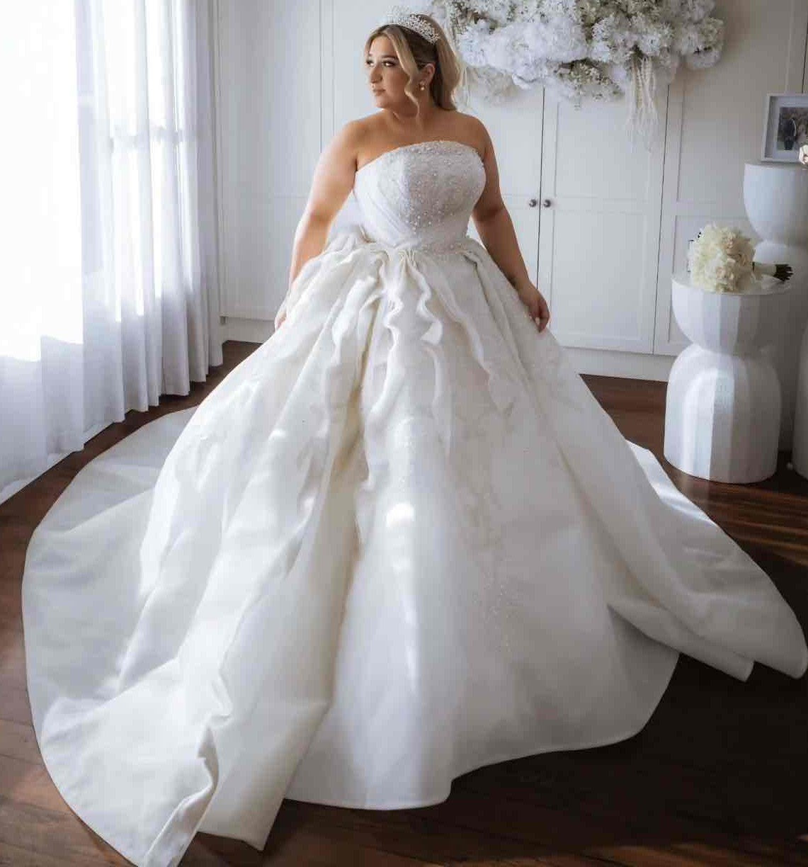 C2024-GH53P - beaded strapless plus size wedding ball gown