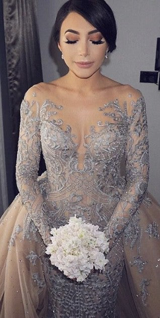 C2024-SK708 - Beaded long sleeve wedding gown