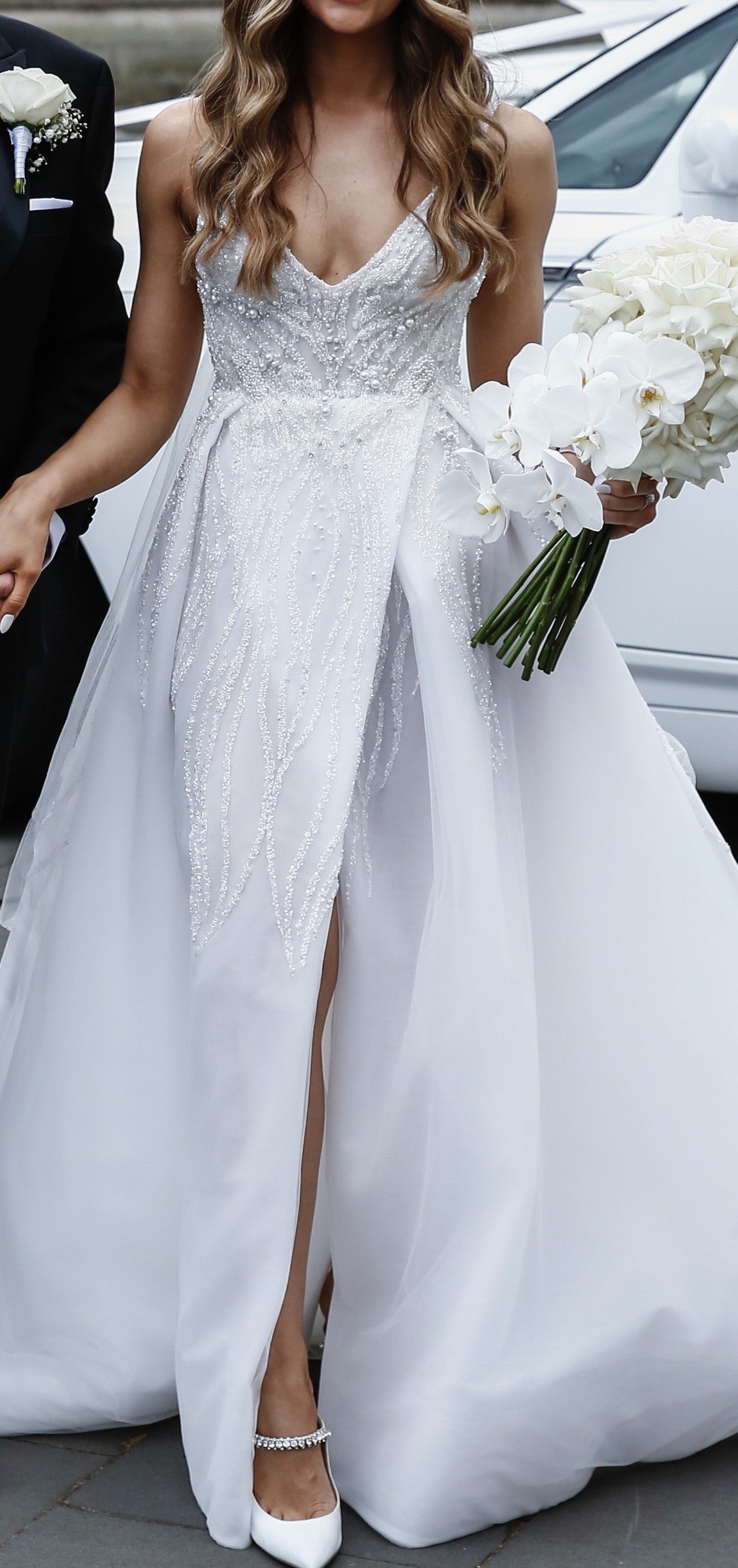 C2024-PC46 - Sleeveless deep v-nack empire waist wedding gown