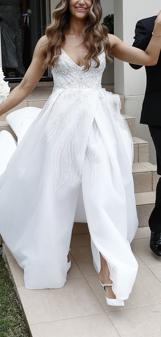 C2024-PC46 - Sleeveless deep v-nack empire waist wedding gown