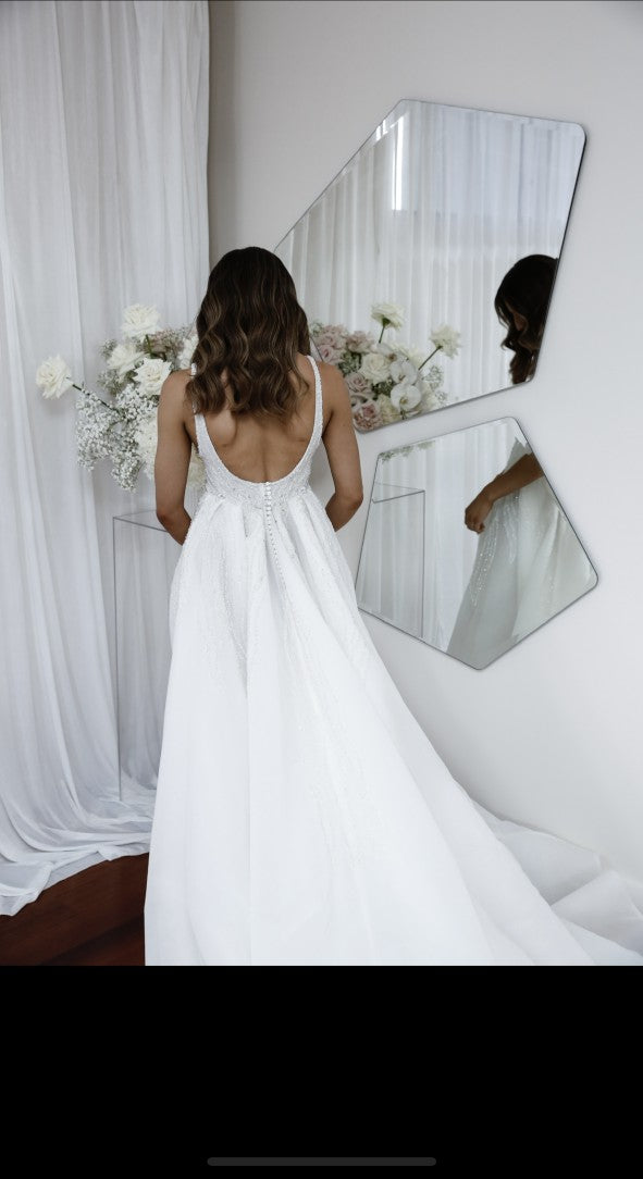 C2024-PC46 - Sleeveless deep v-nack empire waist wedding gown