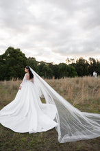 C2024-NAL404 - square neck wedding gown with detachable sheer long bishop sleeves