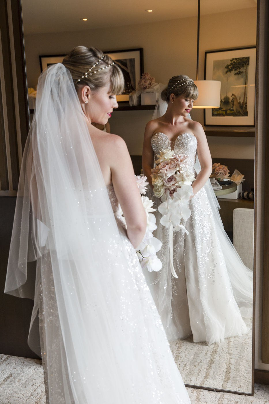 C2024-404 - strapless sequin beaded wedding gown with empire waist