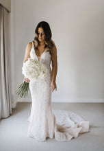 C2024-PC413 - sleeveless v-neck beaded lace wedding gown