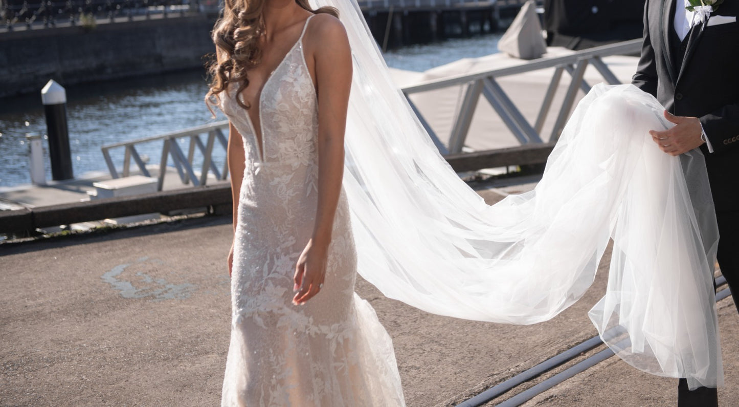 C2024-ND48 - sleeveless deep v-neck wedding gown