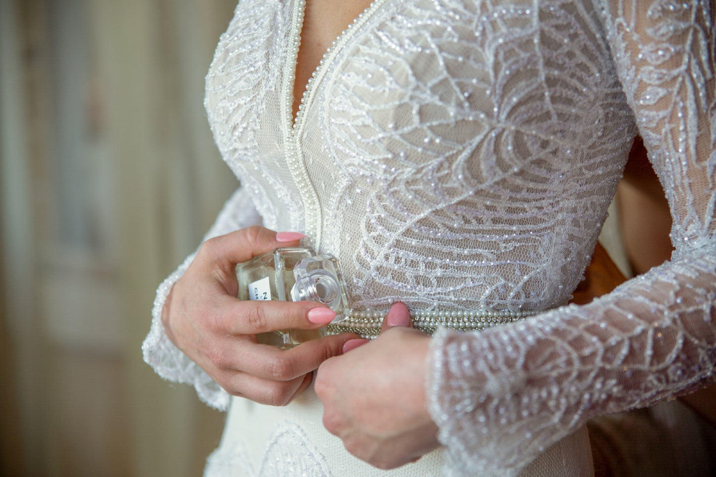 C2024-LH772 - beaded lace v-neck wedding gown