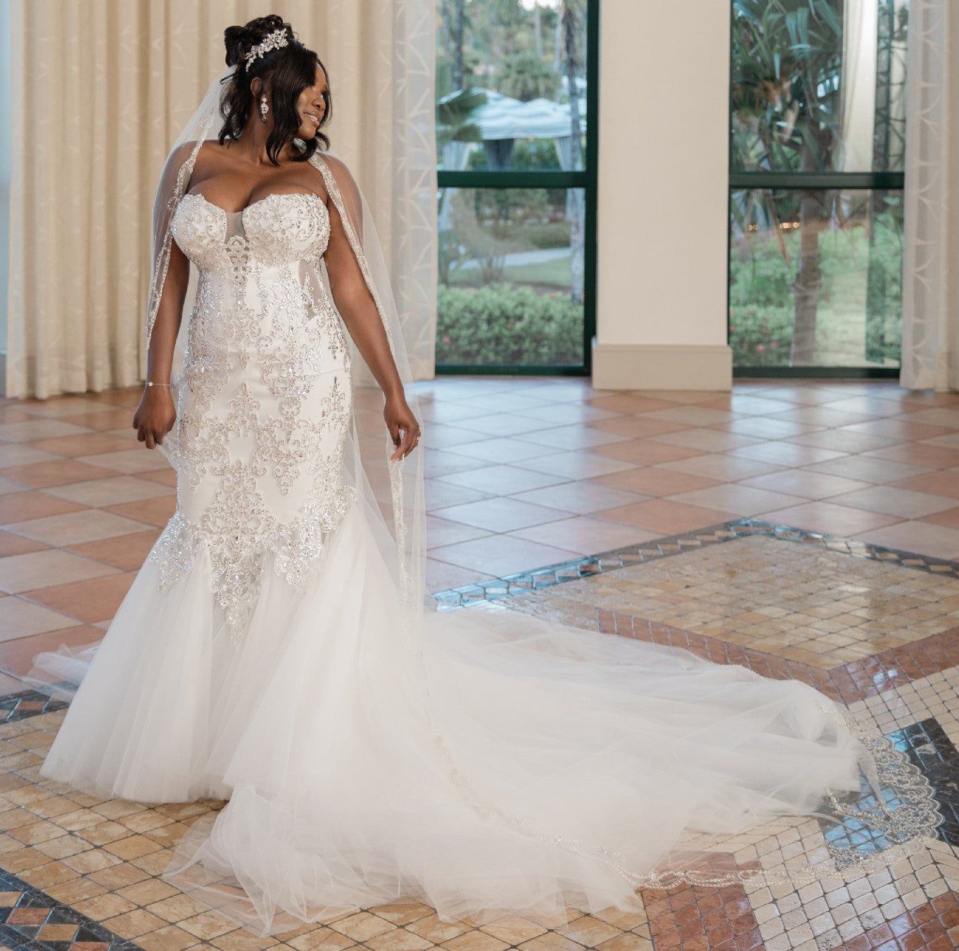 C2024-PT5179 - fit-to-flare mermaid beaded lace wedding gown