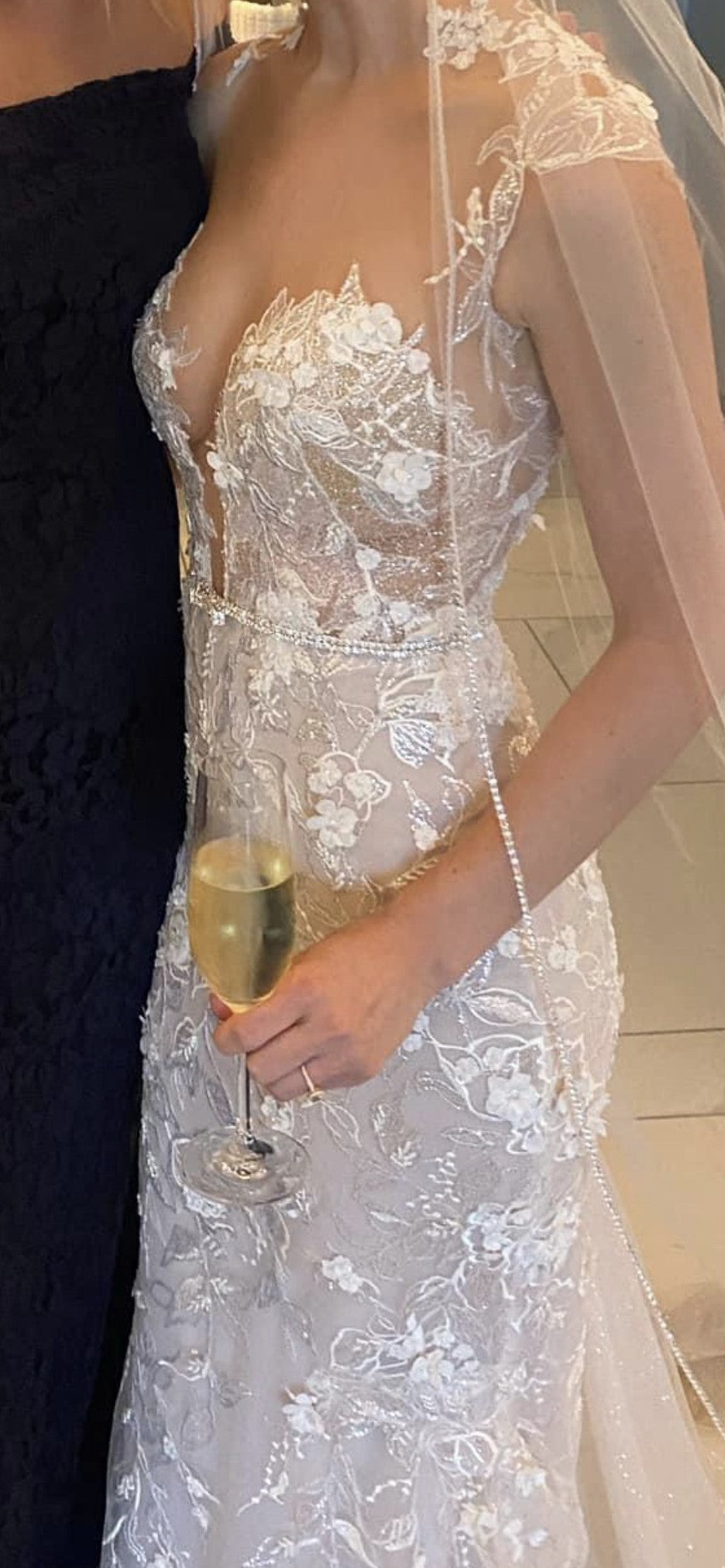 C2024-BP284 - cap sleeve illusion neckline lace wedding gown