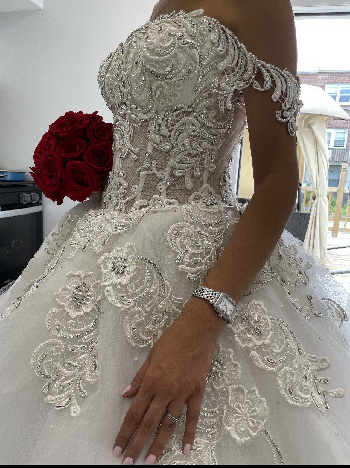 C2024-BG814 - draped off the shoulder wedding ball gown