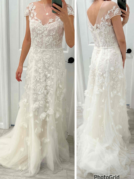 C2025-MS251 - short cap sleeve fitted wedding gown