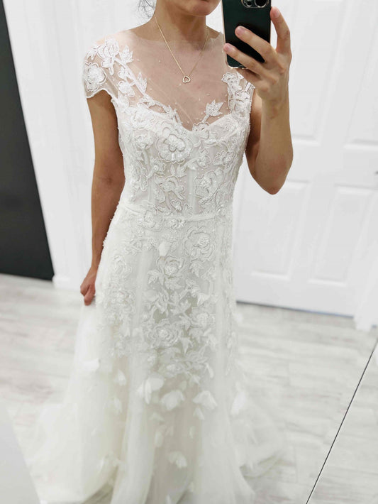 C2025-MS251 - short cap sleeve fitted wedding gown