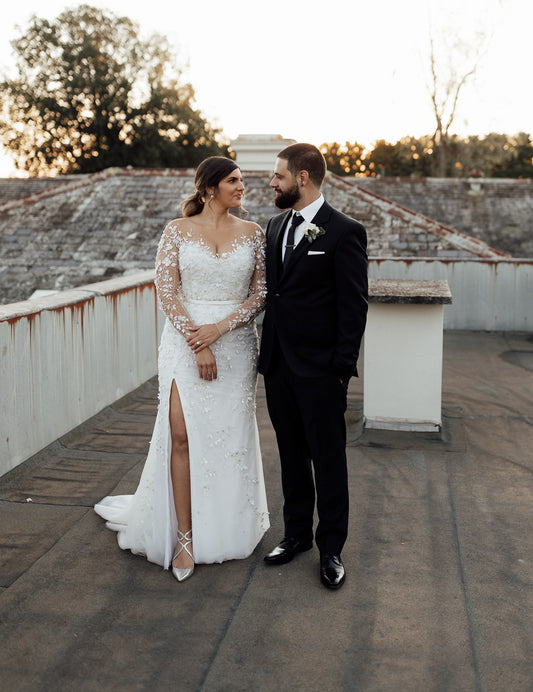 C2025-PS233 - illusion neckline embroidered wedding gown