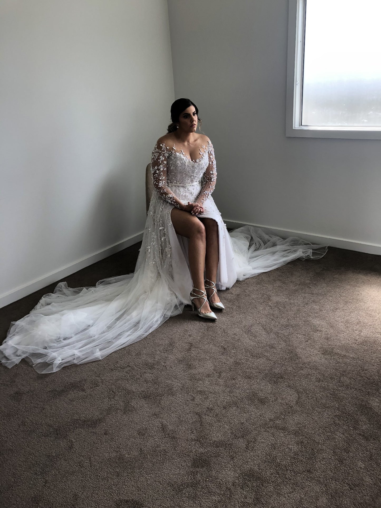 C2025-PS233 - illusion neckline embroidered wedding gown