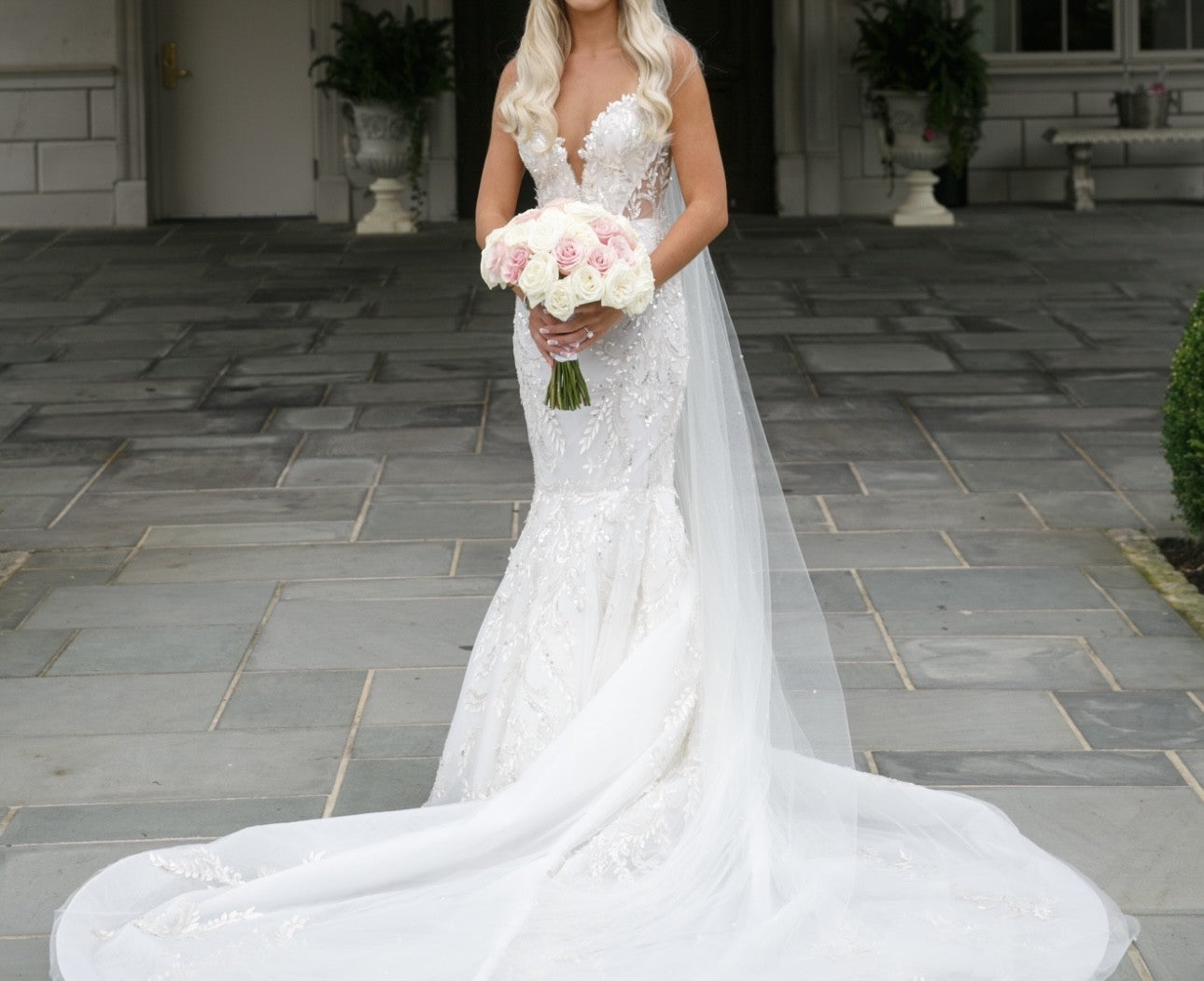 C2025-TW441 -  sheer back sleeveless beaded wedding gown