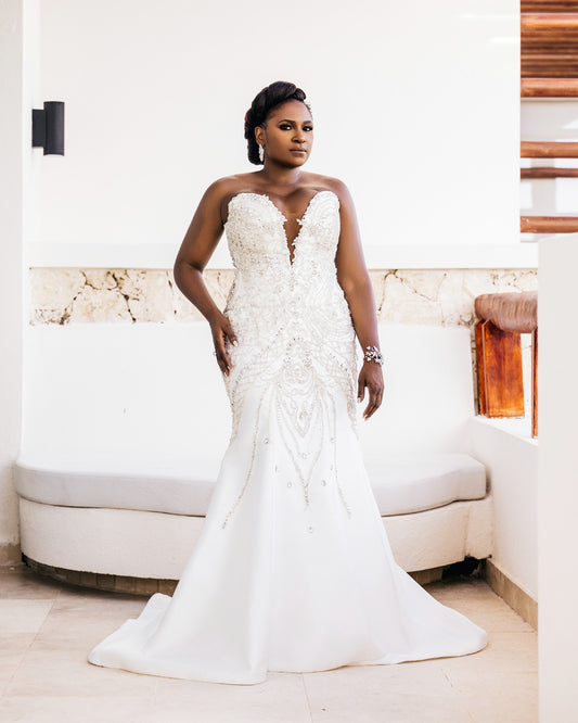 C2025-EA6018 - beaded strapless wedding gown