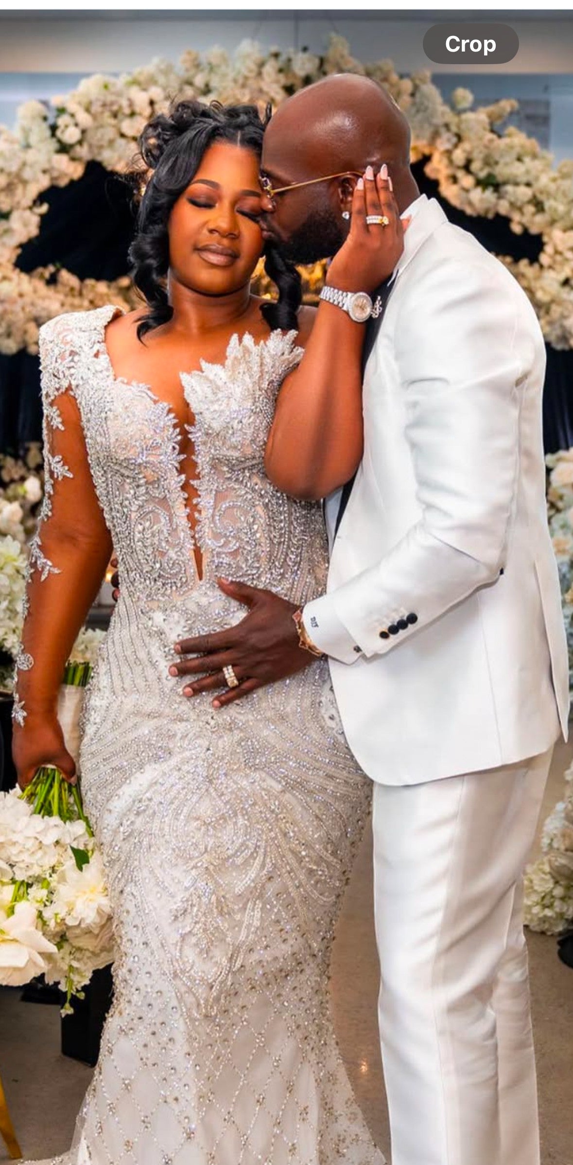 C2025-EA2805 - Beaded wedding gown with sheer long sleeves