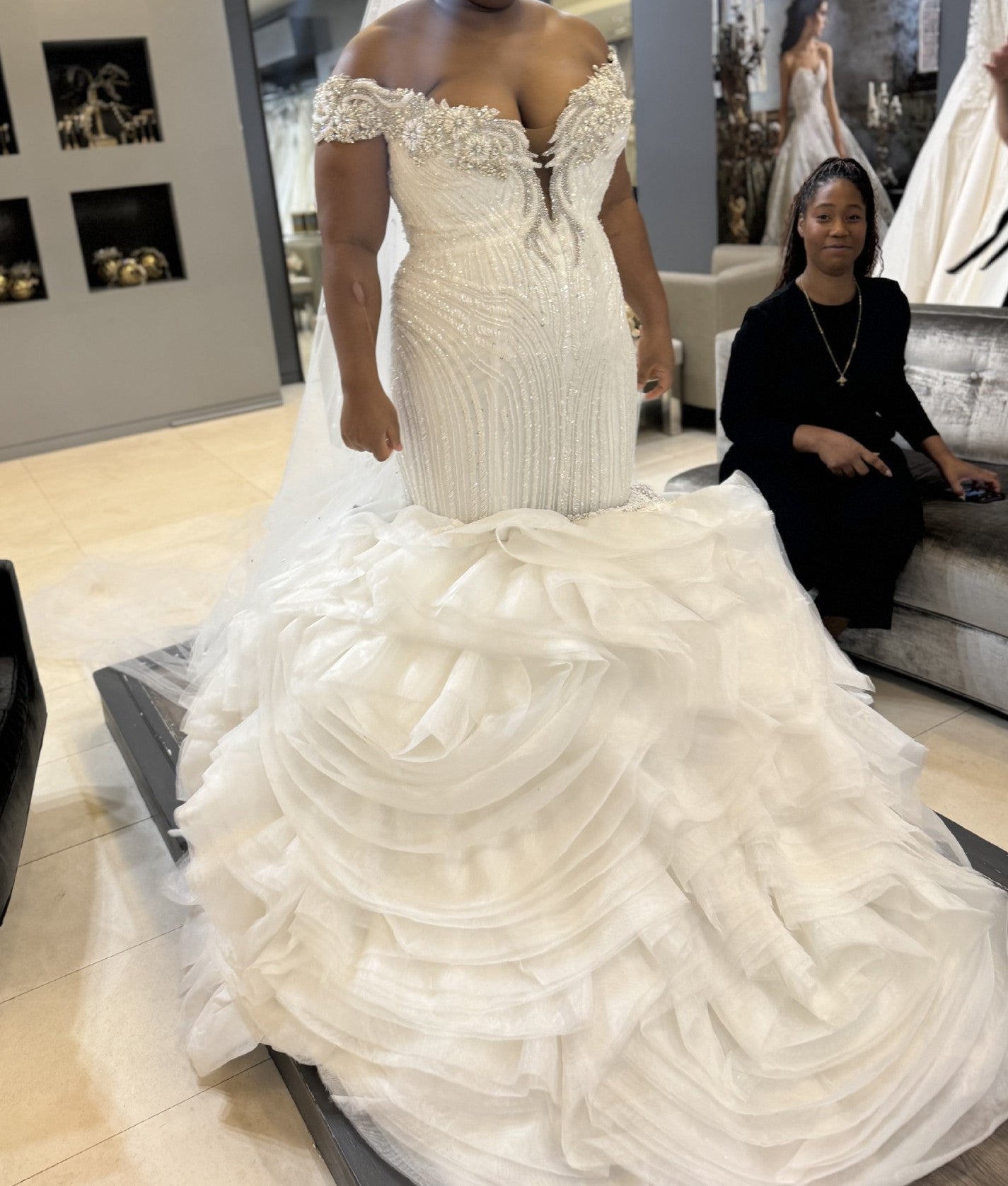 C2025-EA5017 - off the shoulder fit-to-flare plus size wedding gown