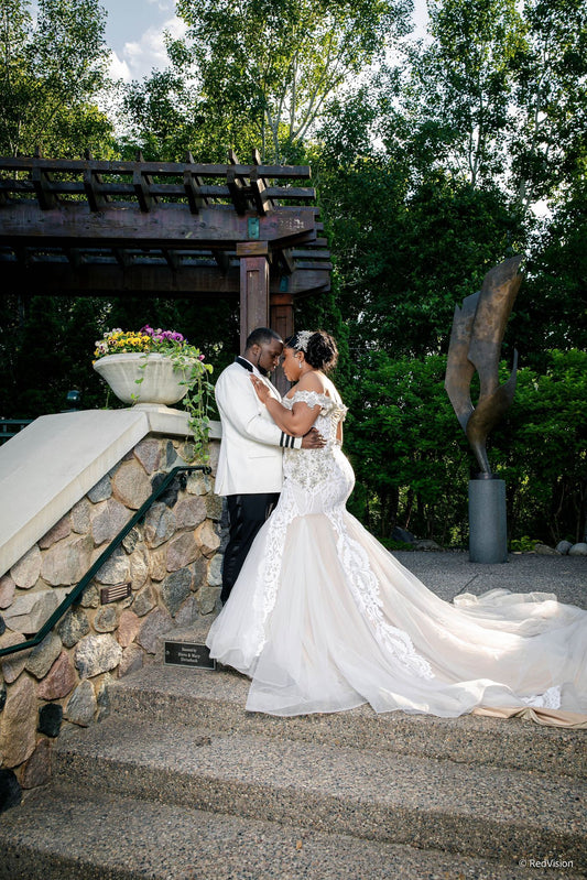 C2025-EA2815 - off the shoulder fit-and-flare beaded wedding gown