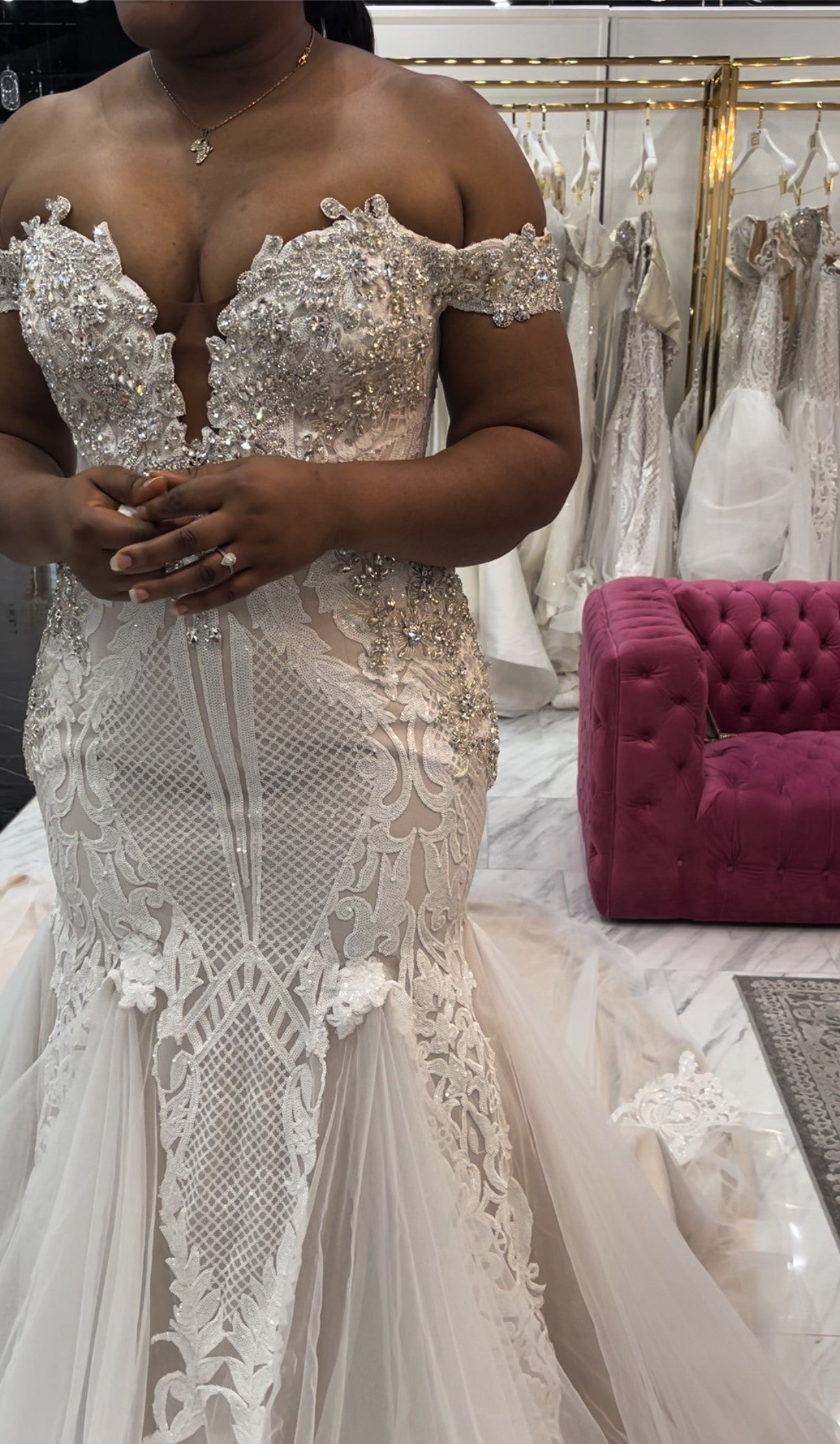 C2025-EA2815 - off the shoulder fit-and-flare beaded wedding gown