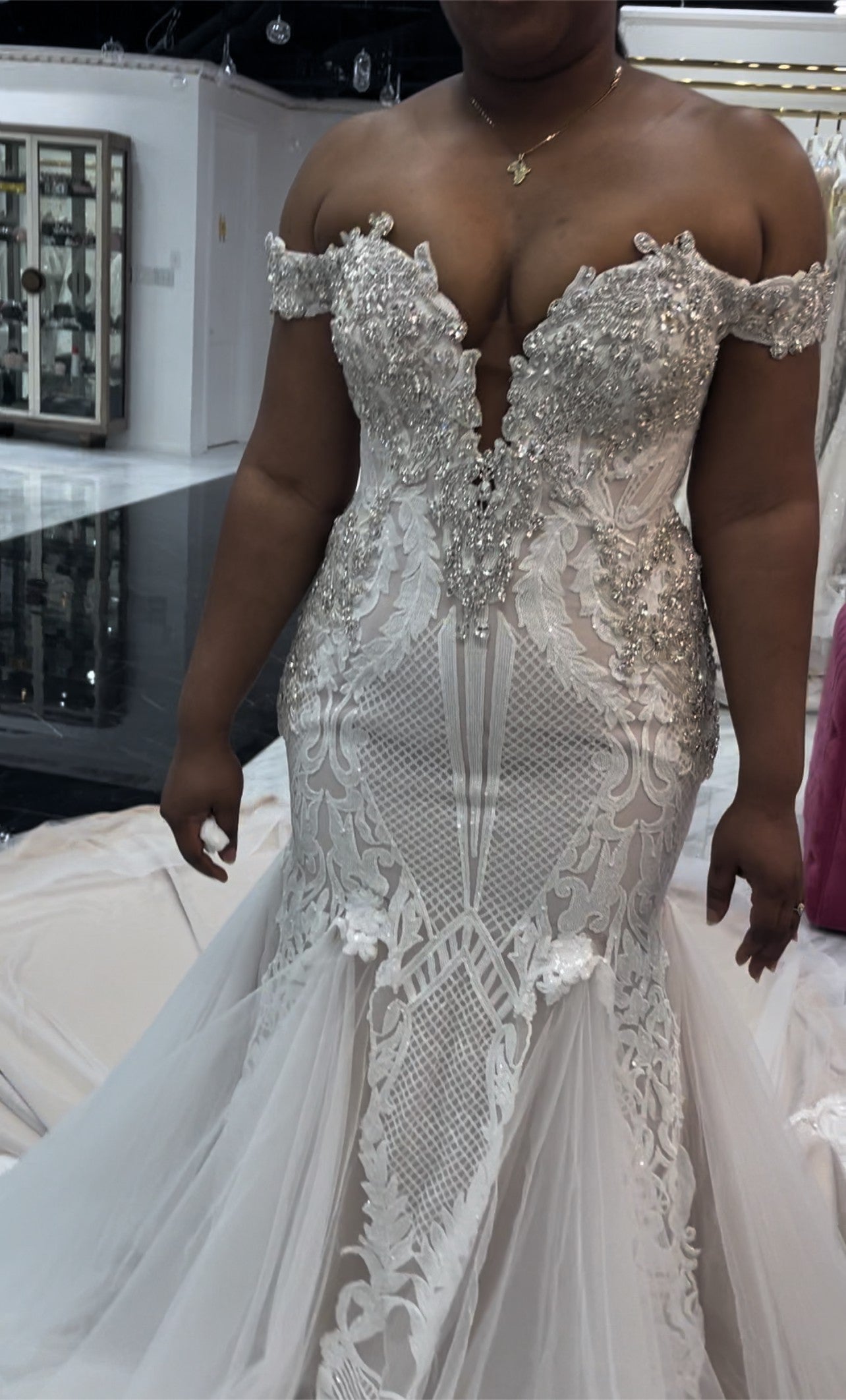 C2025-EA2815 - off the shoulder fit-and-flare beaded wedding gown